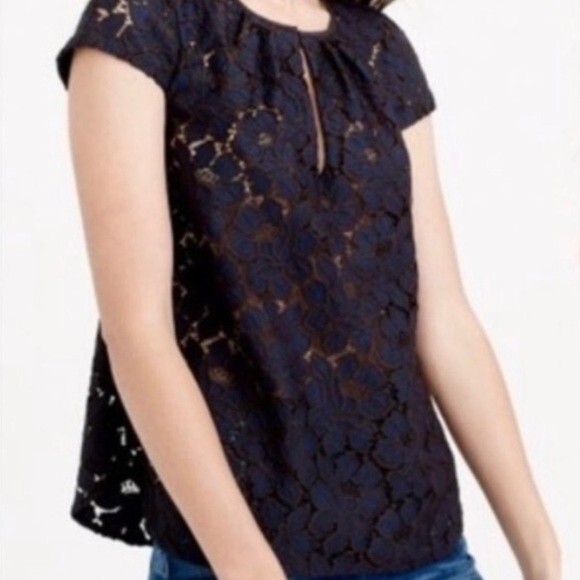 J. CREW Blue Lace Cap Sleeve Top Size 00 - Picture 2 of 13